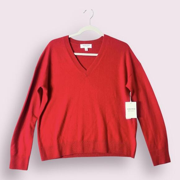 NWT Red 100% Cashmere Nordstrom Sweater Size Medium - Picture 4 of 10